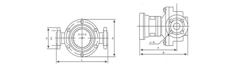 Outline dimension drawing of Oval gear flowmeter