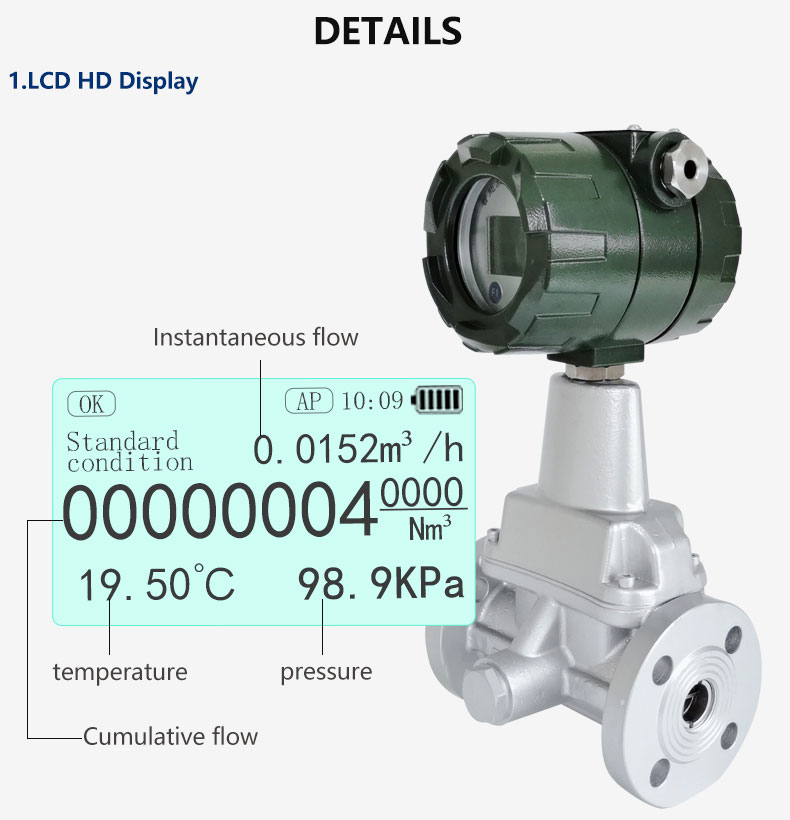 Pantalla LCD HD de medidor de flujo de gas de vórtice tipo LUXQ