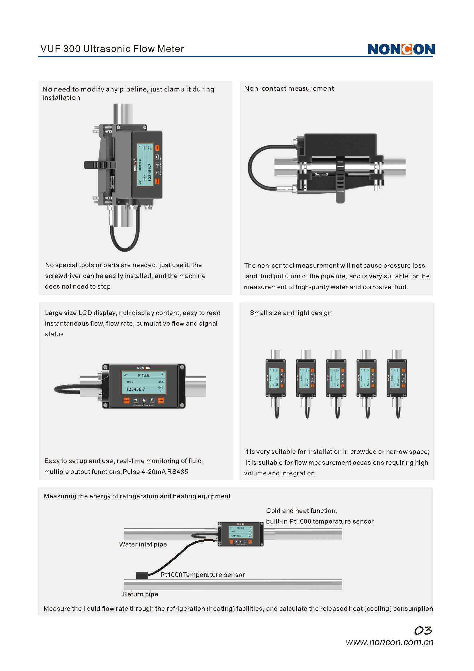 Característica del medidor de flujo ultrasónico VUF300